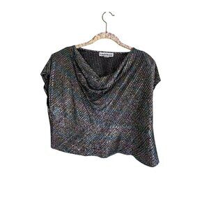 Caribou Top Women M Black Metallic Glam Vegas Rainbow Retro Festival Concert 80s